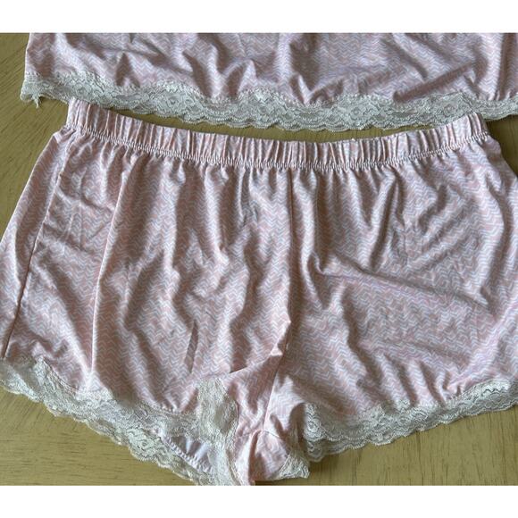Babydoll Pink Pajama Set Lace Trim Cami Sexy Shorts Marilyn Monroe Sorority Pj L - Picture 6 of 13